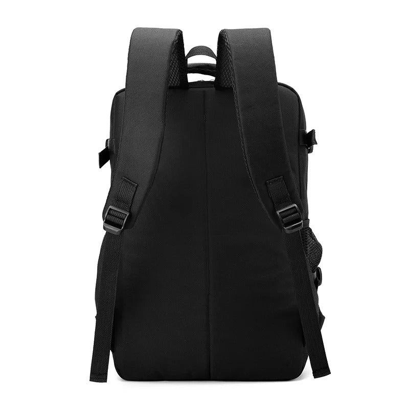 Back view of the black Men's Classic Tactical Backpack with adjustable straps and ergonomic design.