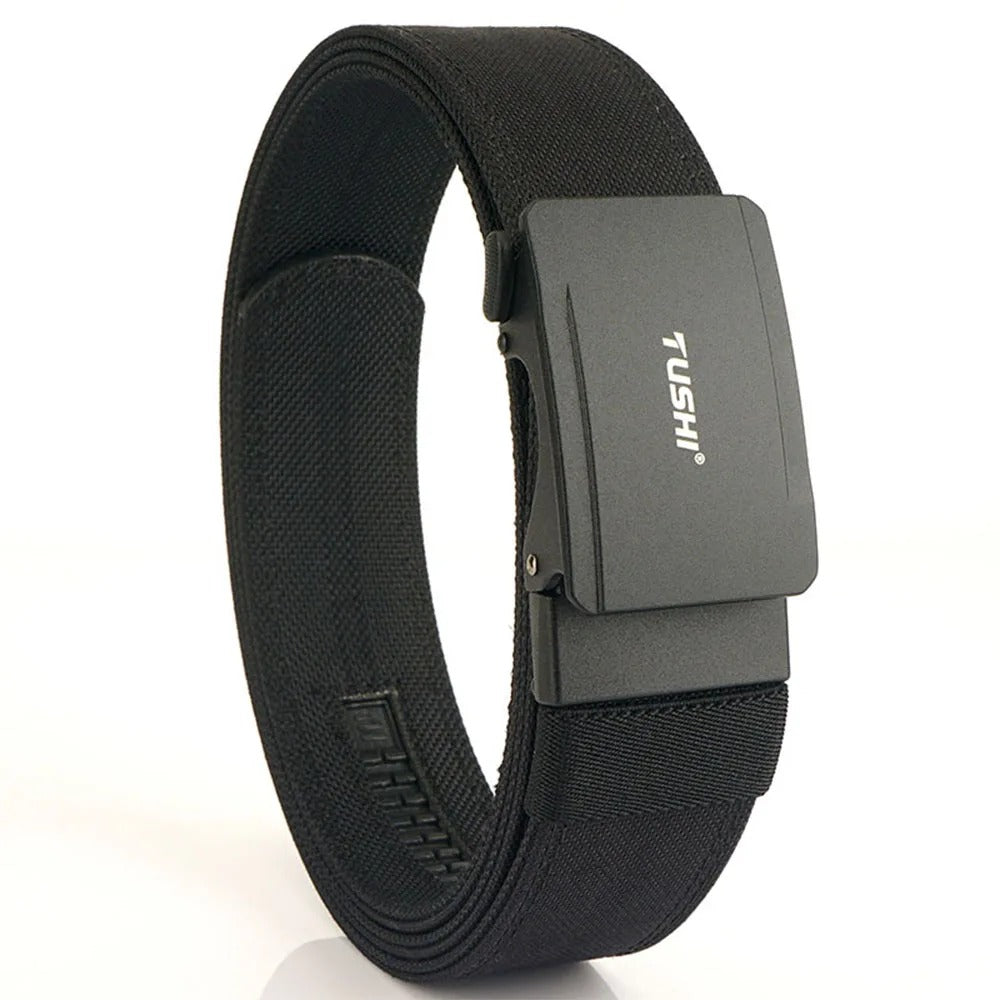 Black Tacticus® tactical belt with reinforced nylon strap and a rugged quick-release alloy buckle — ideal for military, outdoor, and everyday carry use