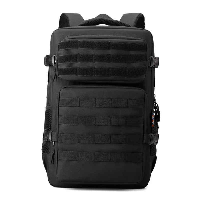 Black optional Men's Classic Tactical Backpack – Front view showcasing the rugged Oxford fabric and tactical design.