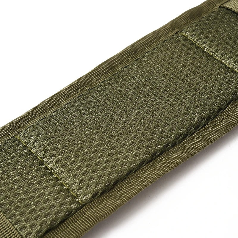 Rear view of tactical survival belt showing inner side, reinforced stitching, and breathable backing for comfort and secure fit during outdoor use