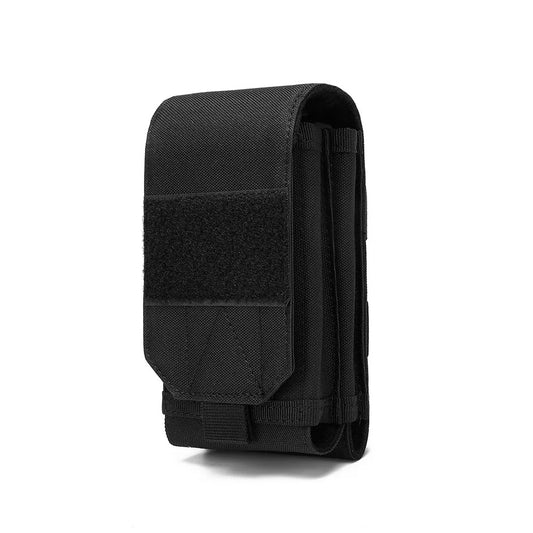 Compact tactical phone pouch made of Oxford fabric with MOLLE attachment, hook-and-loop closure, and shock-absorbing lining — ideal for carrying phones, wallets, and small gear.
