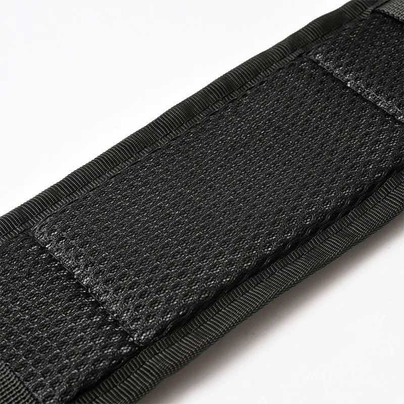 Interior view of black tactical survival belt showing adjustable inner belt and reinforced stitching for secure fit and survival gear support