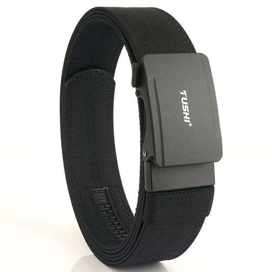 Black Tacticus® tactical belt with reinforced nylon strap and a rugged quick-release alloy buckle — ideal for military, outdoor, and everyday carry use