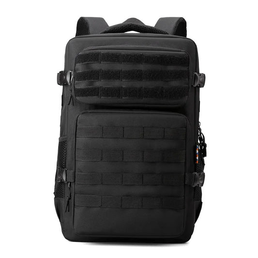 Black optional Men's Classic Tactical Backpack – Front view showcasing the rugged Oxford fabric and tactical design.