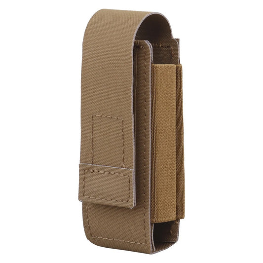 Brown tactical pepper spray pouch with durable hook-and-loop closure, belt-mount design, ideal for outdoor and everyday carry use.