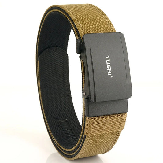 Military brown Tacticus® tactical belt featuring a heavy-duty nylon strap and quick-release alloy buckle — designed for tactical, outdoor, and everyday use.