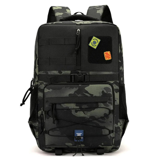 Camouflage Black Men's Classic Tactical Backpack – Front view showcasing the rugged Oxford fabric and tactical design.