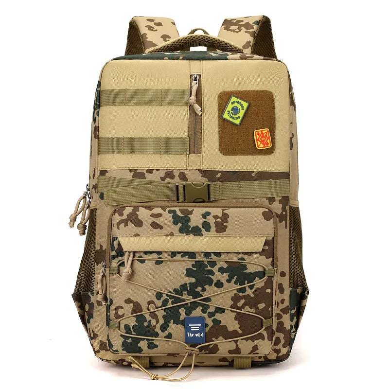 Camouflage Khaki Men's Classic Tactical Backpack – Front view showcasing the rugged Oxford fabric and tactical design.