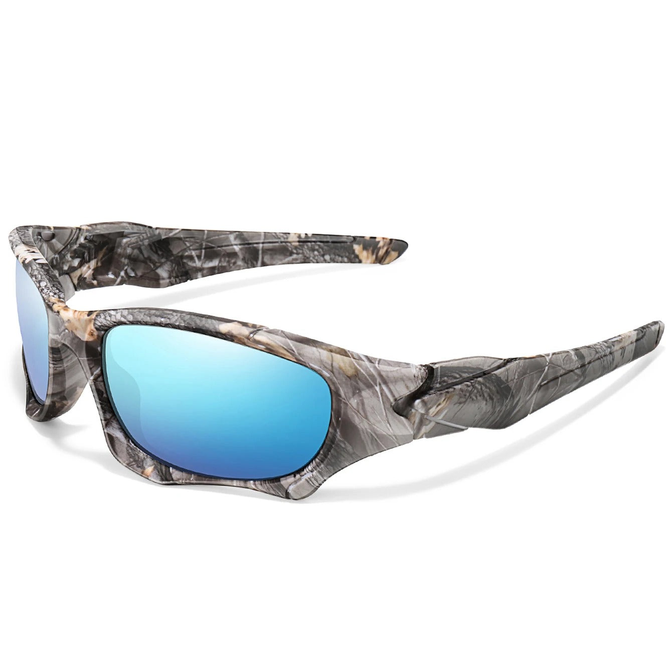 Camouflage tactical polarized sunglasses with a durable, outdoor-ready design and glare-reducing lenses.