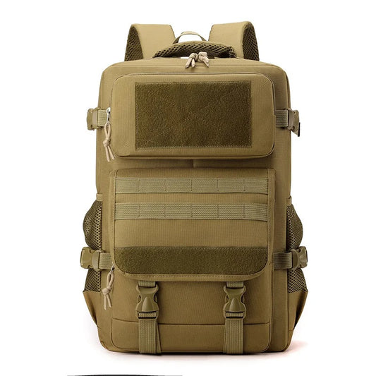 Khaki Men's Classic Tactical Backpack – Front view showcasing the rugged Oxford fabric and tactical design.