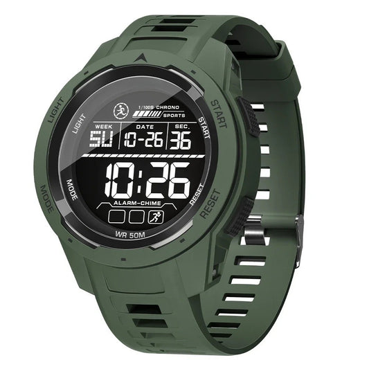 Olive green waterproof digital sports watch for men.