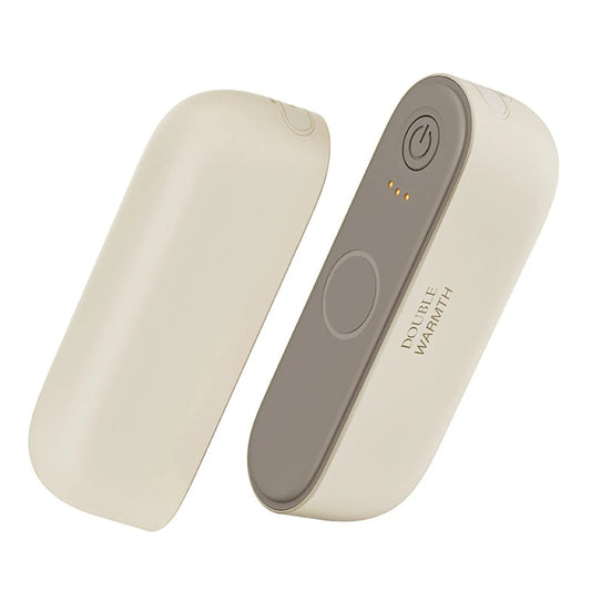 Beige 2-in-1 magnetic rechargeable hand warmers with ergonomic design, compact and portable electric pocket heater ideal for outdoor use and tech gifting.