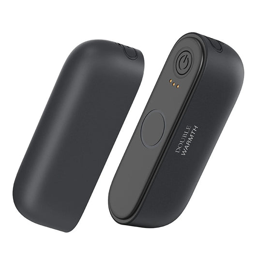 Black 2-in-1 magnetic rechargeable hand warmers with ergonomic design, compact and portable electric pocket heater ideal for outdoor use and tech gifting.