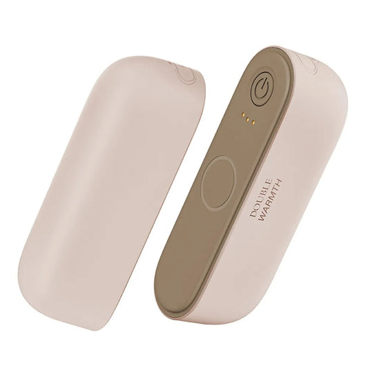 Pink 2-in-1 magnetic rechargeable hand warmers with ergonomic design, compact and portable electric pocket heater ideal for outdoor use and tech gifting.